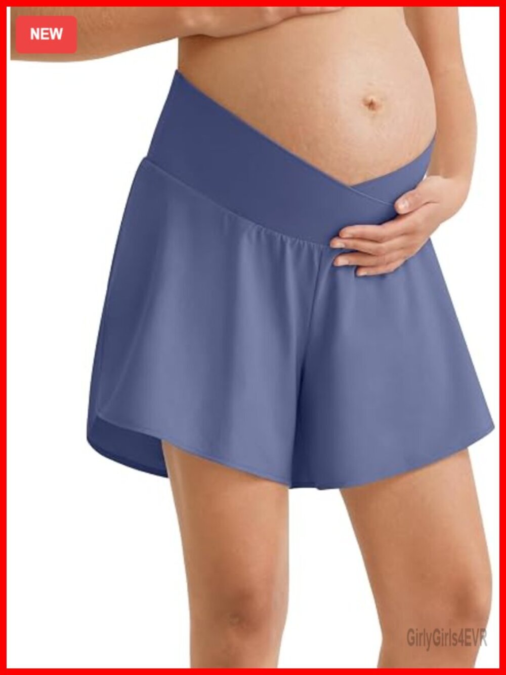 Maternity Athletic Shorts with Built-in Briefs Crossover Waist Side Pockets